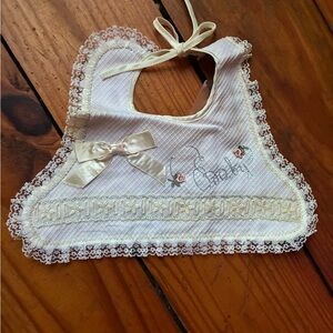 Vintage Delicate Ivory Lace Baby Bib with Bow